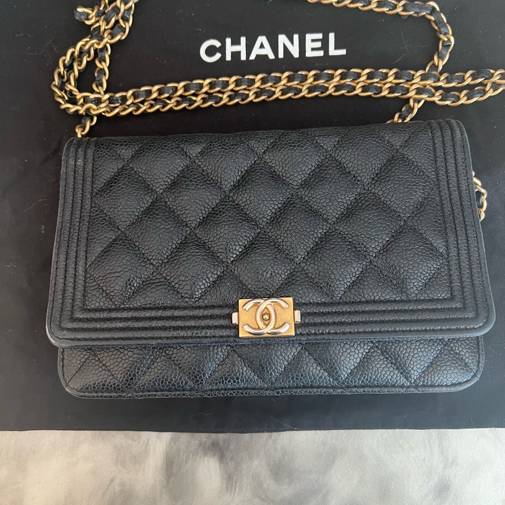 Chanel Black Quilted Caviar Boy Wallet on Chain WOC
